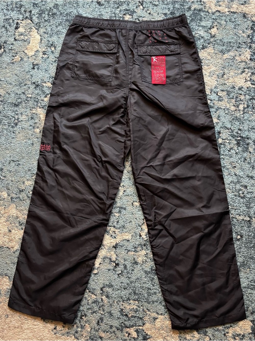Men's Black Cargo Pants with Contrast Stitching - Picture 1 of 9